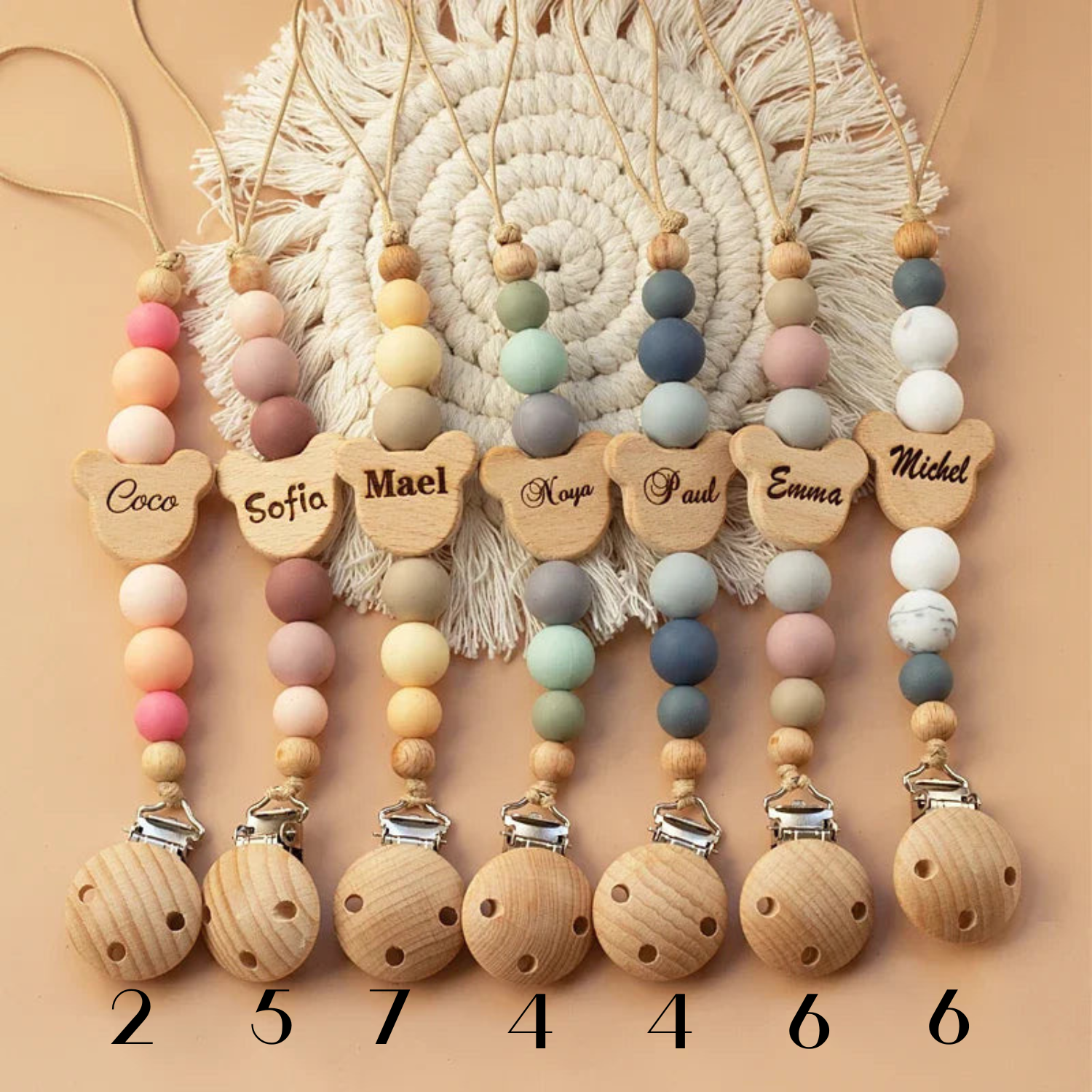 Attache-tétine personnalisable en bois et silicone