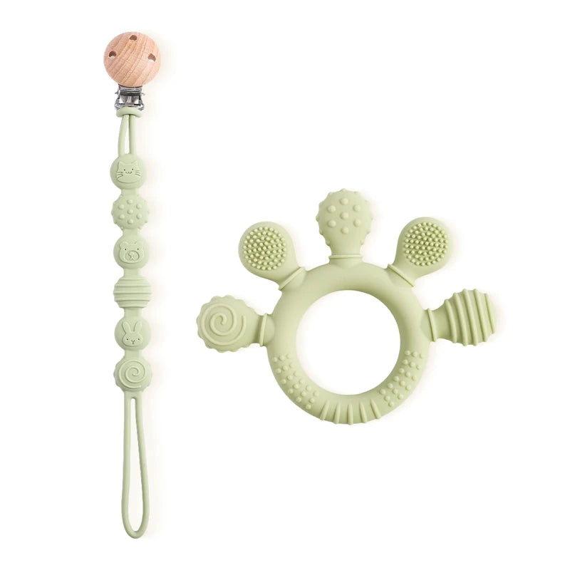 Pacifier clip with teething ring