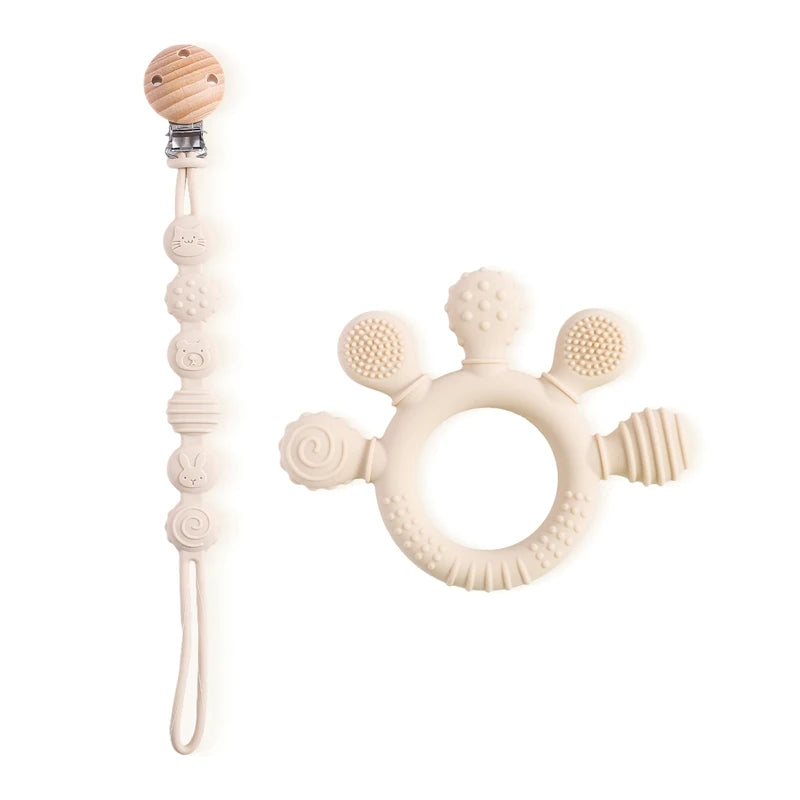 Pacifier clip with teething ring