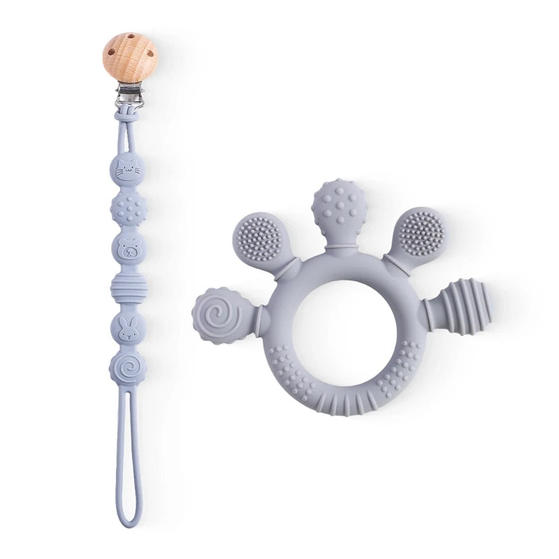 Pacifier clip with teething ring