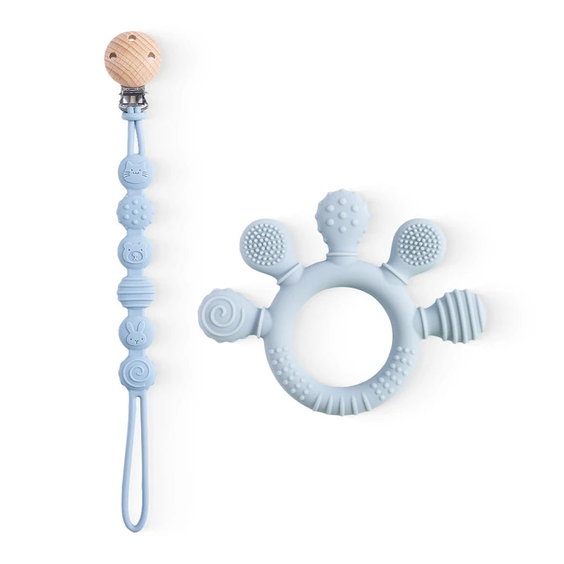 Pacifier clip with teething ring