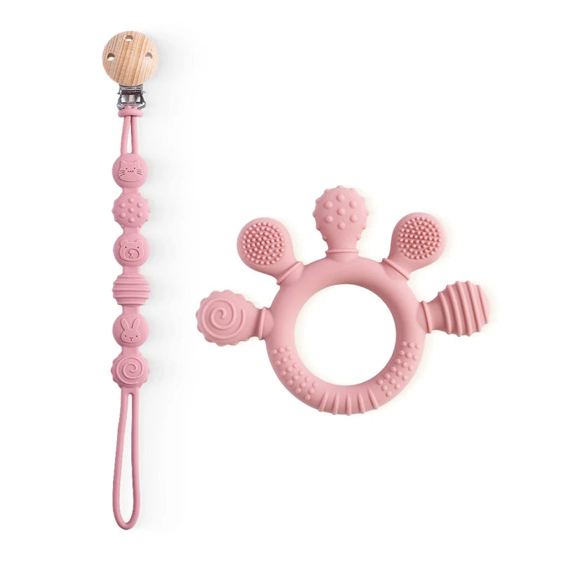Pacifier clip with teething ring