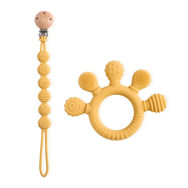 Pacifier clip with teething ring